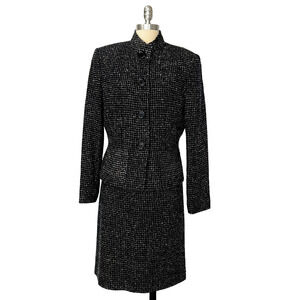 Tahari Skirt Suit Size 12 Black Suiting Tweed Career Pencil Office Siren